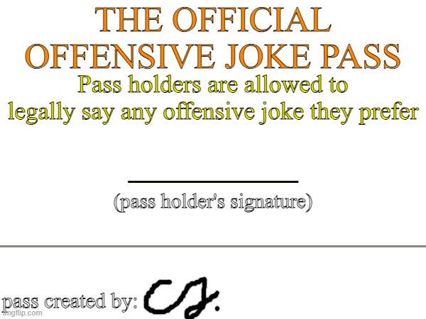 High Quality The Official Offensive Joke Pass Blank Meme Template