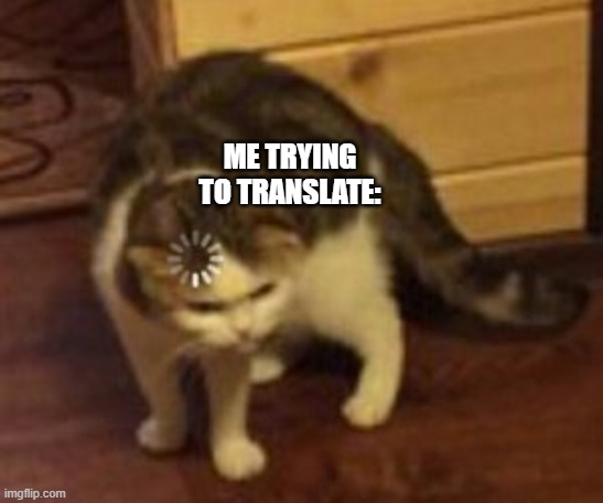 Loading cat | ME TRYING TO TRANSLATE: | image tagged in loading cat | made w/ Imgflip meme maker