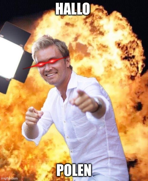 Nico Rosberg in flames | HALLO; POLEN | image tagged in nico rosberg in flames | made w/ Imgflip meme maker