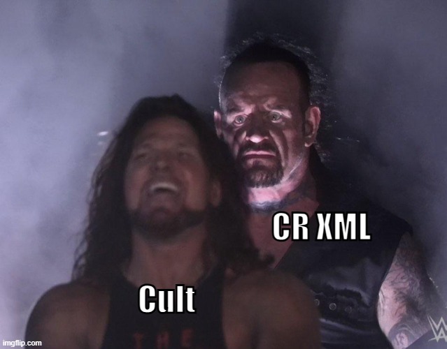 CR XML Meme #1 | CR XML; Cult | image tagged in undertaker,fnf,fnf au,cr xml,cult's realm xml,cult | made w/ Imgflip meme maker