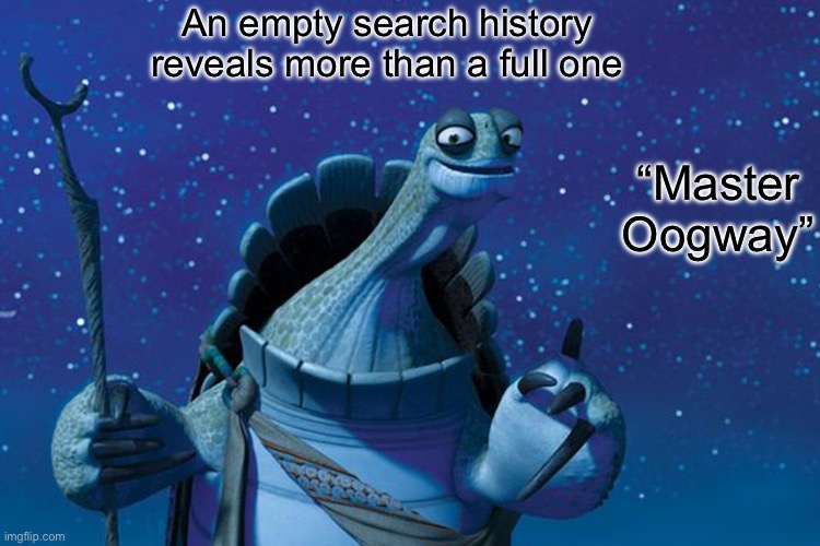 Dumb wisdom | An empty search history reveals more than a full one; “Master Oogway” | image tagged in master oogway | made w/ Imgflip meme maker