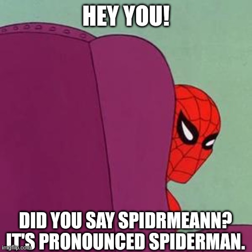 Spiderman Chair | HEY YOU! DID YOU SAY SPIDRMEANN? IT'S PRONOUNCED SPIDERMAN. | image tagged in spiderman chair | made w/ Imgflip meme maker