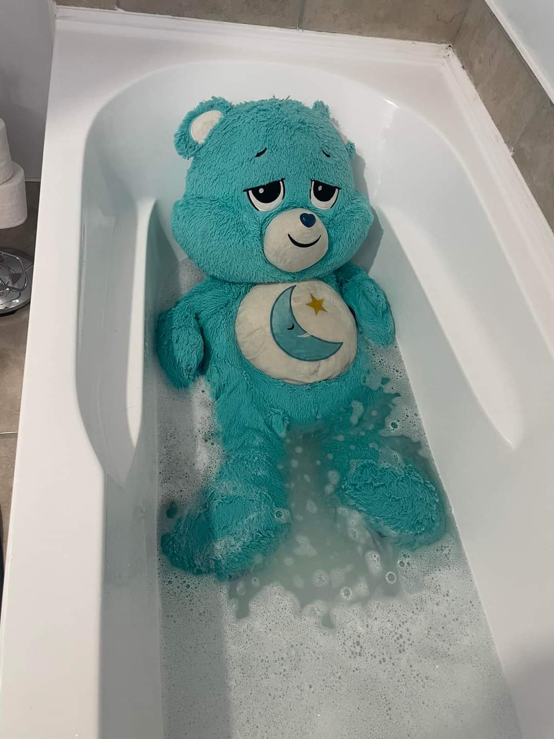 Carebear in a bath Blank Meme Template