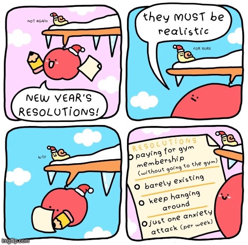 Resolutions | image tagged in new year resolutions,realistic options,goals,comics | made w/ Imgflip meme maker
