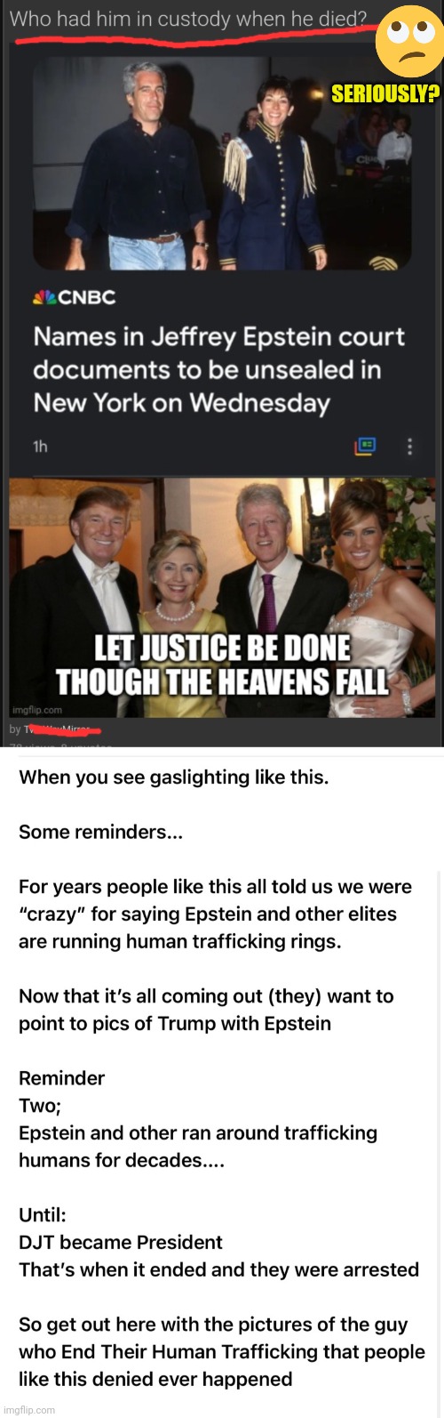 The Gaslighting of the left is insane | SERIOUSLY? | image tagged in leftists,gas,light,jeffrey epstein | made w/ Imgflip meme maker