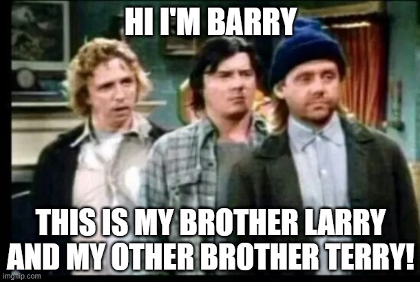 HI I'M BARRY; THIS IS MY BROTHER LARRY AND MY OTHER BROTHER TERRY! | made w/ Imgflip meme maker