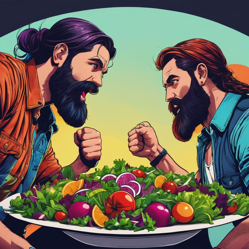 VEGANS WITH MAN BUNS FIGHTING OVER A SALAD Blank Meme Template