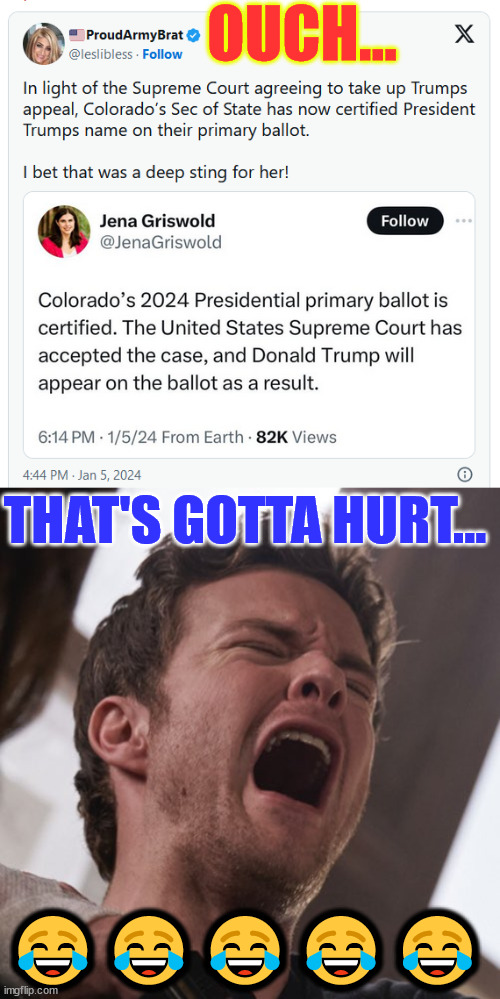 welp... Epic burn... | OUCH... THAT'S GOTTA HURT... 😂😂😂😂😂 | image tagged in super_triggered,libs not happy,election fraud denied | made w/ Imgflip meme maker