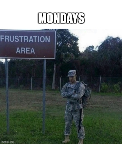 Frustration Area | MONDAYS | image tagged in frustration area,operator bravo,memes | made w/ Imgflip meme maker