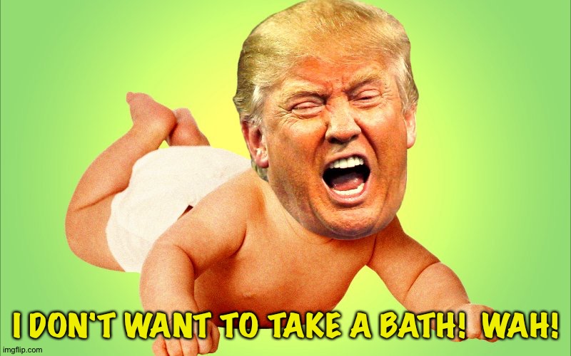 The Donald started stinking at a very young age. | I DON'T WANT TO TAKE A BATH!  WAH! | image tagged in baby trump | made w/ Imgflip meme maker