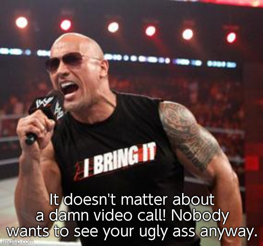 The Rock It Doesn't Matter | It doesn't matter about a damn video call! Nobody wants to see your ugly ass anyway. | image tagged in the rock it doesn't matter | made w/ Imgflip meme maker