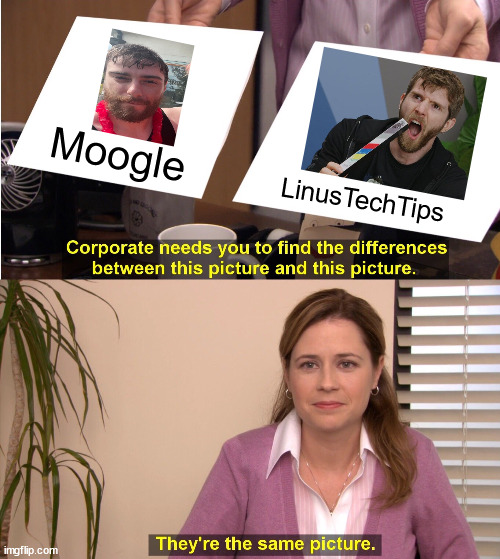 Moogle & LTT | Moogle; LinusTechTips | image tagged in memes,they're the same picture | made w/ Imgflip meme maker