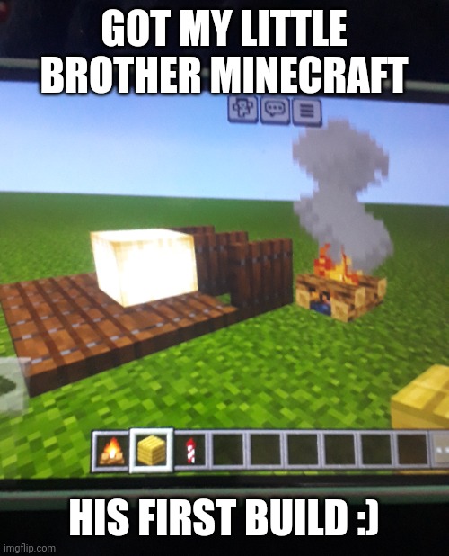 Froglight shrine! | GOT MY LITTLE BROTHER MINECRAFT; HIS FIRST BUILD :) | image tagged in minecraft,wholesome | made w/ Imgflip meme maker