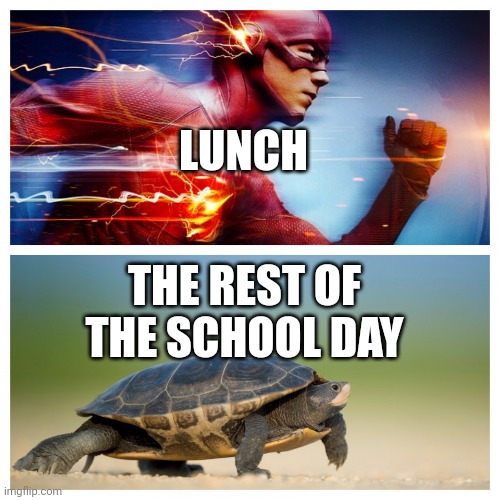 Fast vs. Slow | LUNCH; THE REST OF THE SCHOOL DAY | image tagged in fast vs slow | made w/ Imgflip meme maker