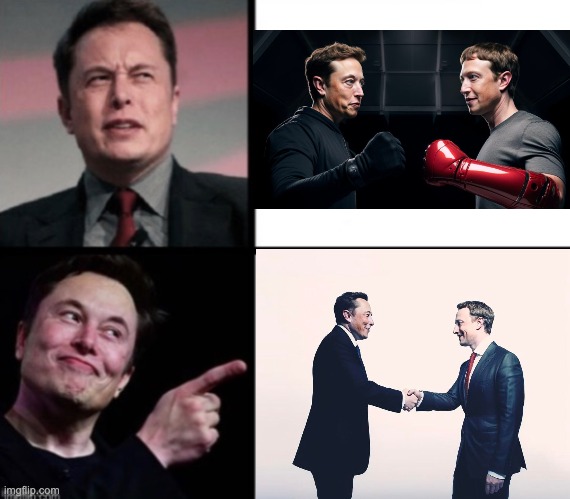 Elon Musk & Mark Zuckerberg | image tagged in disgusted elon musks happy elon musk | made w/ Imgflip meme maker