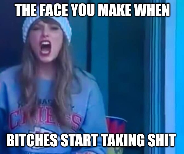 Bitches be like | THE FACE YOU MAKE WHEN; BITCHES START TAKING SHIT | image tagged in the face you make when,bitches be like,taylor swift,true story | made w/ Imgflip meme maker