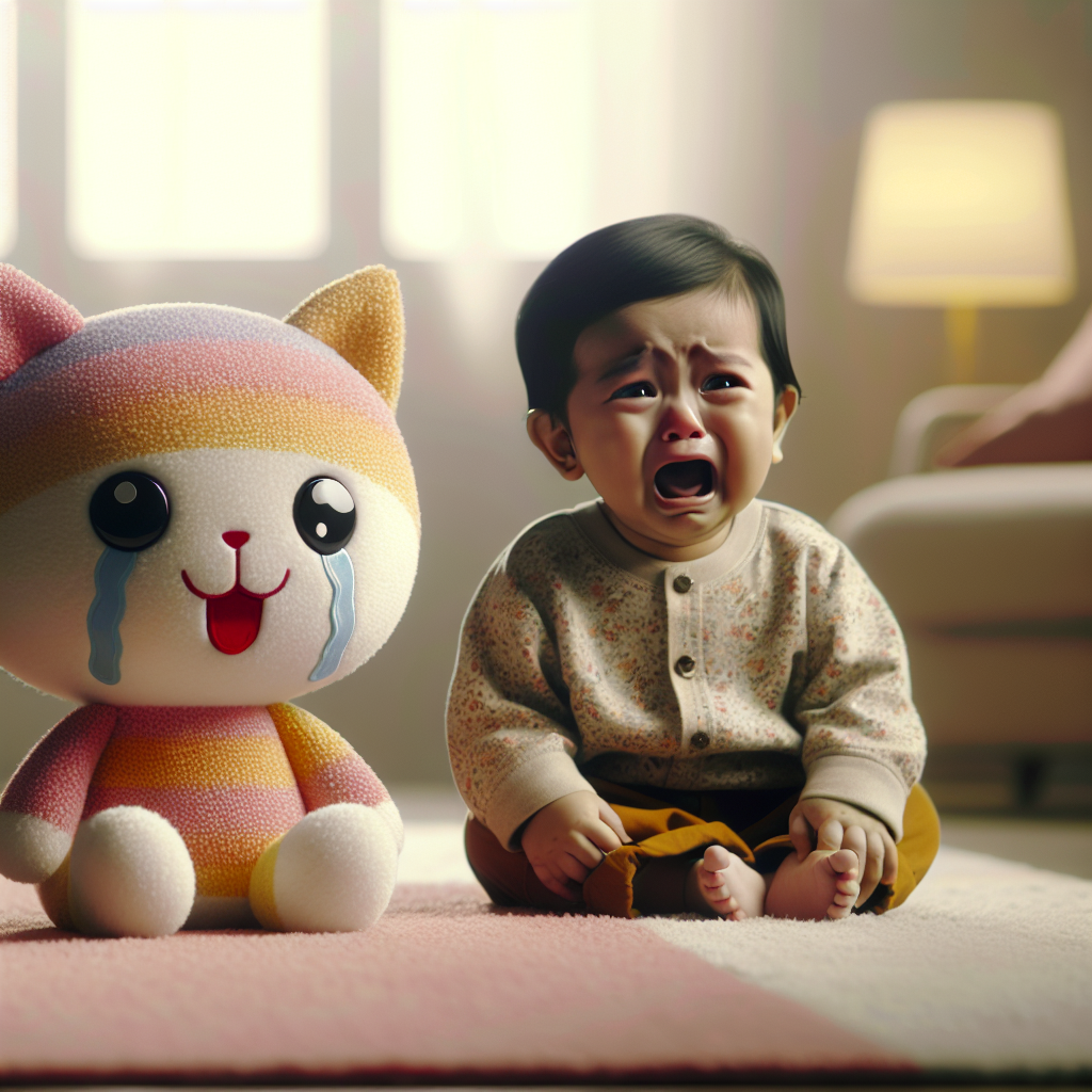 High Quality baby crying at stuffed animal Blank Meme Template