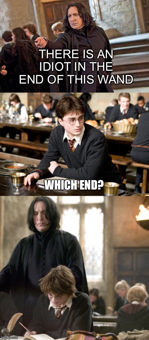 Harry Potter | THERE IS AN IDIOT IN THE END OF THIS WAND; WHICH END? | image tagged in funny memes | made w/ Imgflip meme maker