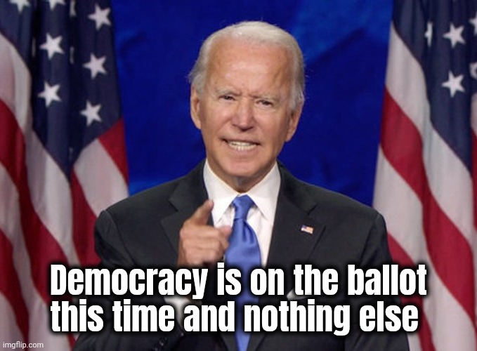Joe Biden | Democracy is on the ballot this time and nothing else | image tagged in joe biden | made w/ Imgflip meme maker