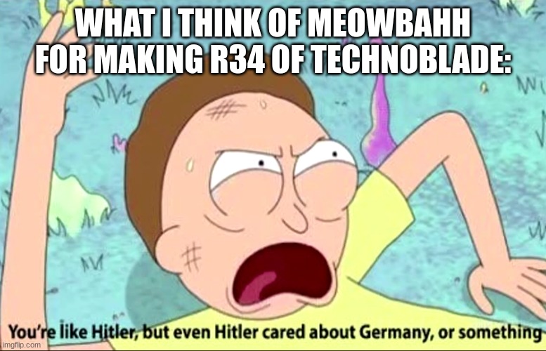 She should be executed for doing that! | WHAT I THINK OF MEOWBAHH FOR MAKING R34 OF TECHNOBLADE: | image tagged in you're like hitler,rule 34,meowbahh,technoblade | made w/ Imgflip meme maker
