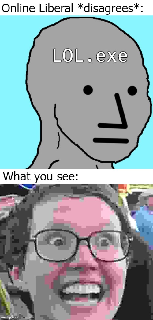 Ain't that the tradition | Online Liberal *disagrees*:; LOL.exe; What you see: | image tagged in funny,liberals,npc,triggered liberal,politics | made w/ Imgflip meme maker