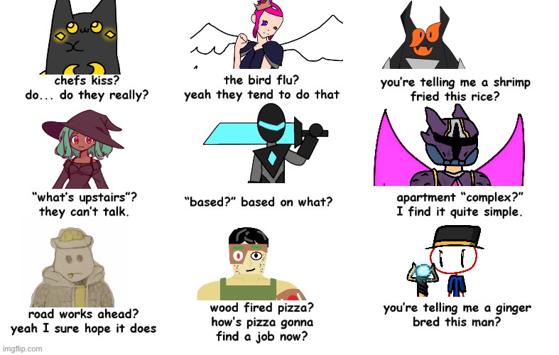 i’m sorry i couldn’t fit everyone in, there’s only 9 squares | image tagged in misunderstandings chart | made w/ Imgflip meme maker