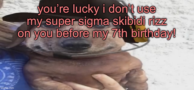 chucklenuts | you’re lucky i don’t use my super sigma skibidi rizz on you before my 7th birthday! | image tagged in chucklenuts | made w/ Imgflip meme maker