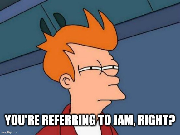 Futurama Fry Meme | YOU'RE REFERRING TO JAM, RIGHT? | image tagged in memes,futurama fry | made w/ Imgflip meme maker