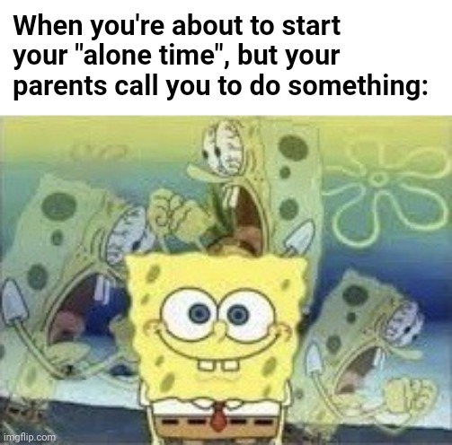 Can anyone relate? T^T | When you're about to start your "alone time", but your parents call you to do something: | image tagged in spongebob internal screaming,fml,relatable memes,spongebob,nickelodeon,cartoons | made w/ Imgflip meme maker
