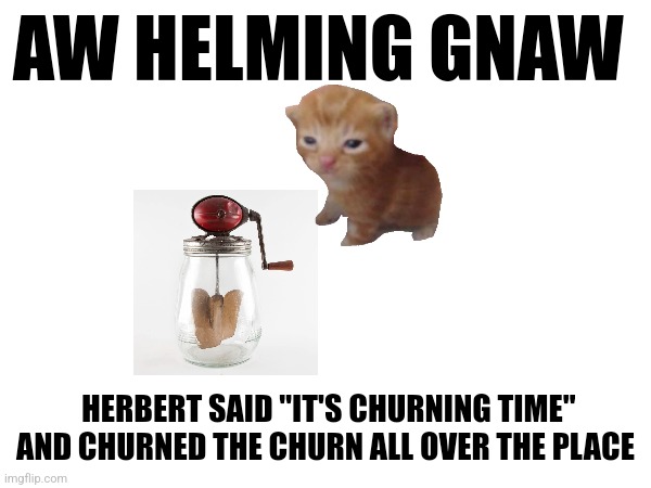 AW HELMING GNAW; HERBERT SAID "IT'S CHURNING TIME" AND CHURNED THE CHURN ALL OVER THE PLACE | made w/ Imgflip meme maker