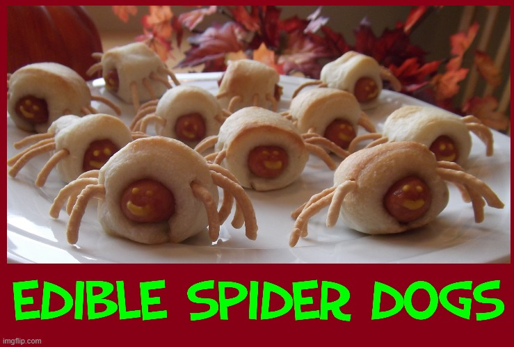 The Spider Legs are chow mein noodles; the Faces, mustard. | image tagged in vince vance,spider,hot dogs,appetizer,halloween,food memes | made w/ Imgflip meme maker