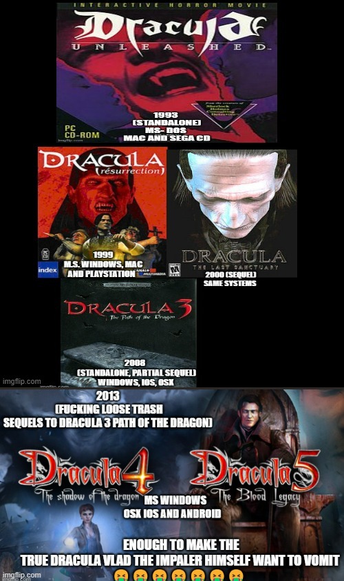 Dracula games from best to worst | image tagged in dracula,memes,games,resurrection,last sanctuary,path of the dragon | made w/ Imgflip meme maker