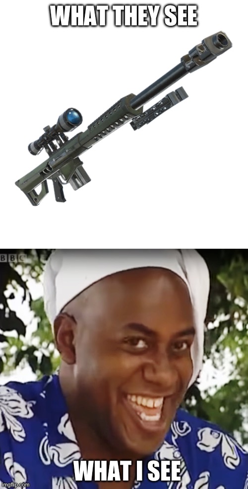 That becomes a headshot | WHAT THEY SEE; WHAT I SEE | image tagged in fortnite heavy sniper,hehe boi | made w/ Imgflip meme maker