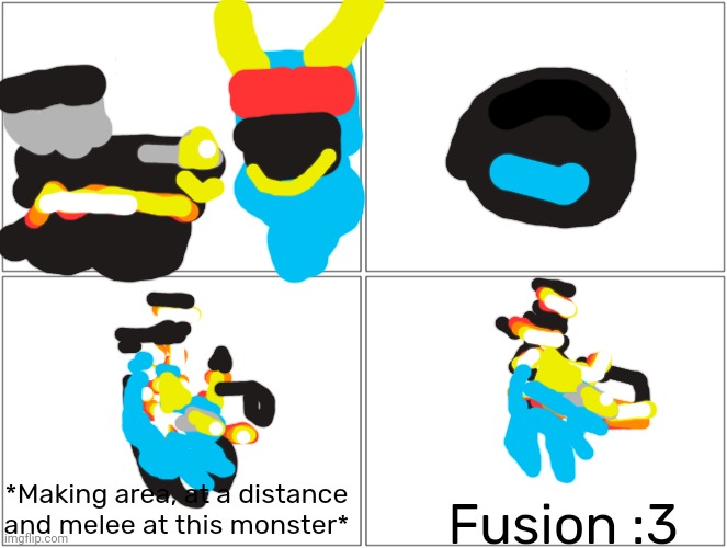 Minoptire | *Making area, at a distance and melee at this monster*; Fusion :3 | image tagged in 2x2,minoptire | made w/ Imgflip meme maker