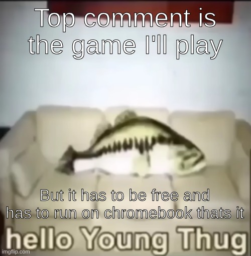 Hello Young Thug | Top comment is the game I'll play; But it has to be free and has to run on chromebook thats it | image tagged in hello young thug | made w/ Imgflip meme maker