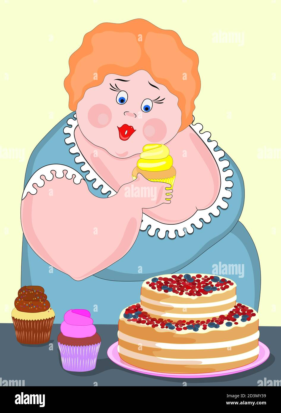 Fat Lady with Cake and Cupcakes Blank Meme Template