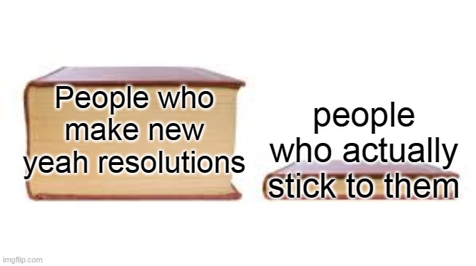 Big book small book | People who make new yeah resolutions; people who actually stick to them | image tagged in big book small book | made w/ Imgflip meme maker