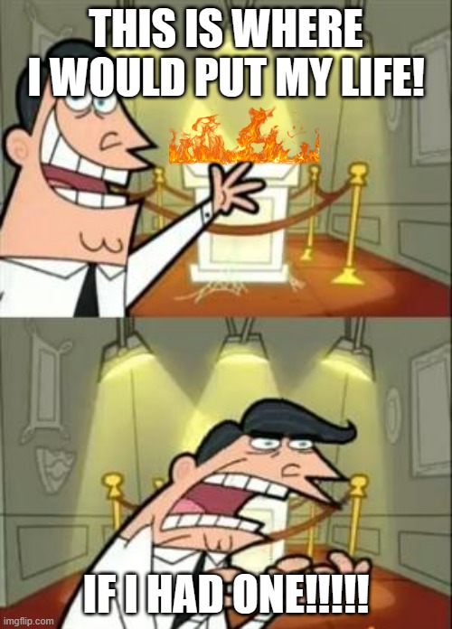 This Is Where I'd Put My Trophy If I Had One | THIS IS WHERE I WOULD PUT MY LIFE! IF I HAD ONE!!!!! | image tagged in memes,this is where i'd put my trophy if i had one | made w/ Imgflip meme maker