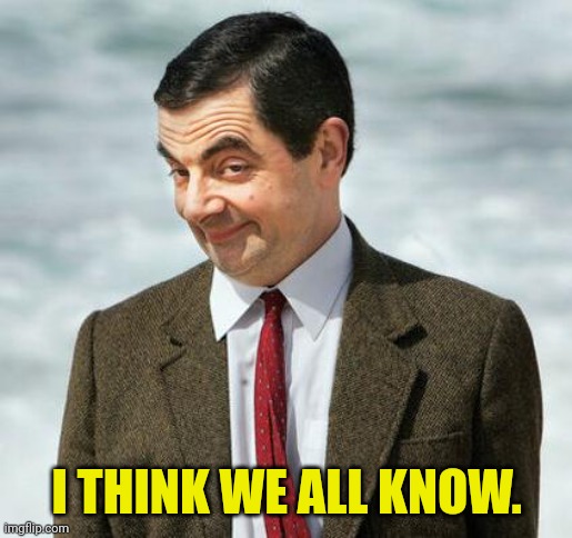mr bean | I THINK WE ALL KNOW. | image tagged in mr bean | made w/ Imgflip meme maker