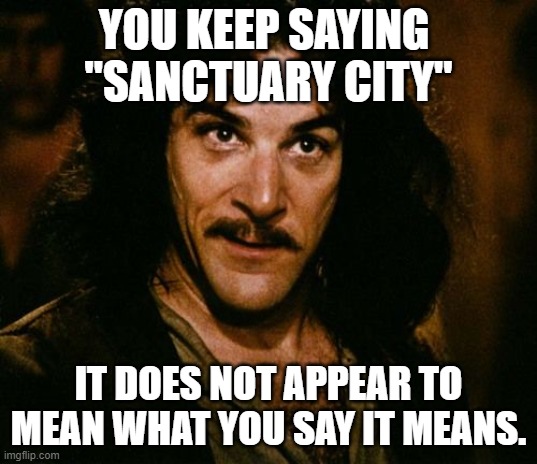 Illegal democrat voters | YOU KEEP SAYING 
"SANCTUARY CITY"; IT DOES NOT APPEAR TO MEAN WHAT YOU SAY IT MEANS. | image tagged in you keep using that word,democrats,sanctuary cities,illegal immigration | made w/ Imgflip meme maker