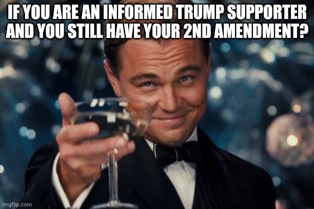 Let me buy you a drink | IF YOU ARE AN INFORMED TRUMP SUPPORTER AND YOU STILL HAVE YOUR 2ND AMENDMENT? | image tagged in memes,leonardo dicaprio cheers,donald trump,the great awakening | made w/ Imgflip meme maker