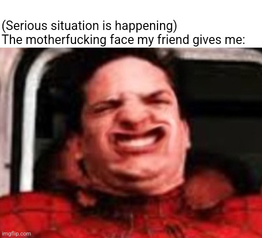 (Serious situation is happening)
The motherfucking face my friend gives me: | made w/ Imgflip meme maker