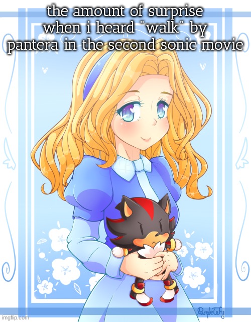 yes i watched  the millionth time again | the amount of surprise when i heard "walk" by pantera in the second sonic movie | image tagged in maria and smol shadow | made w/ Imgflip meme maker