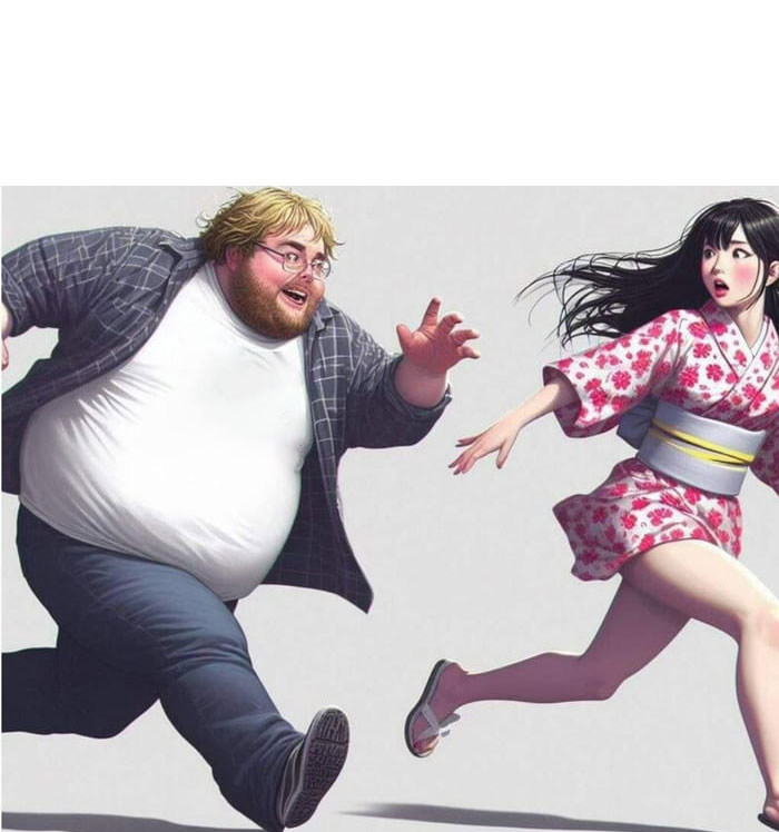 girl running away from ugly fat guy Blank Meme Template