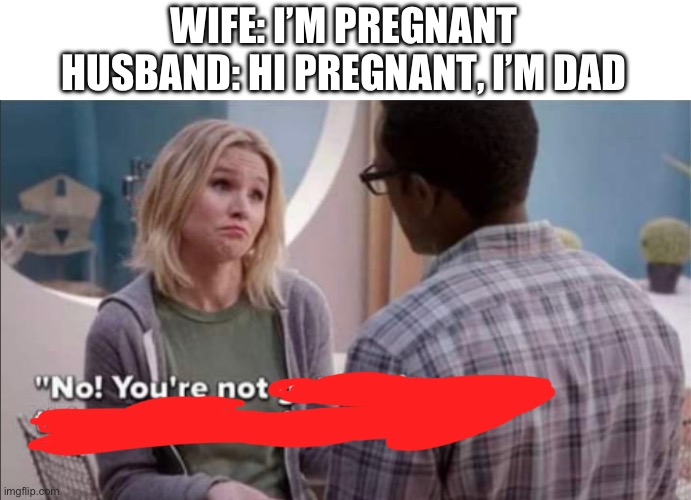 WIFE: I’M PREGNANT
HUSBAND: HI PREGNANT, I’M DAD | made w/ Imgflip meme maker