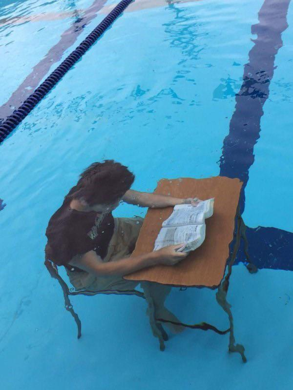 Reading under water Blank Meme Template