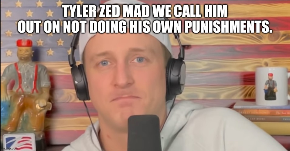 TYLER ZED FROWN | TYLER ZED MAD WE CALL HIM OUT ON NOT DOING HIS OWN PUNISHMENTS. | image tagged in tyler zed frown | made w/ Imgflip meme maker