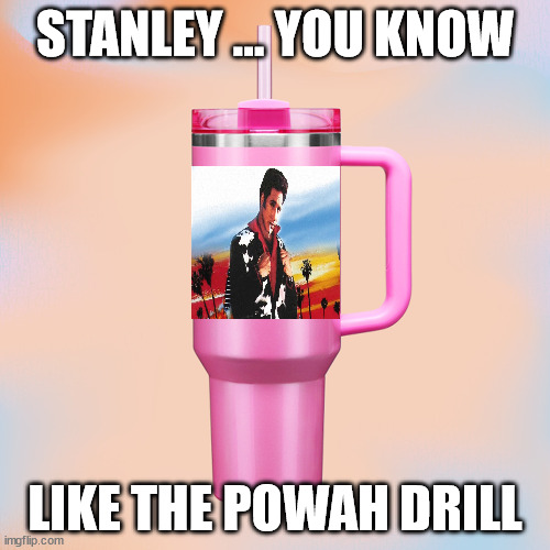 THE REAL STANLEY CUP | STANLEY ... YOU KNOW; LIKE THE POWAH DRILL | image tagged in pink stanley cup | made w/ Imgflip meme maker