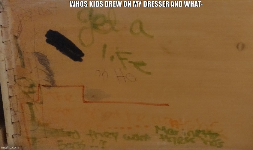 Bro- | WHOS KIDS DREW ON MY DRESSER AND WHAT- | made w/ Imgflip meme maker