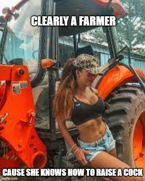 Farmer | CLEARLY A FARMER; CAUSE SHE KNOWS HOW TO RAISE A COCK | image tagged in sex jokes | made w/ Imgflip meme maker